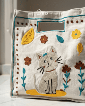 Hand embroidered Gabba tote bag in premium canvas fabric with cotton lining and back zip pocket, 18x18 handcrafted luxury carryall